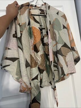 High-Low Leaf-Print Women's Skirt in Soft Green and Neutrals